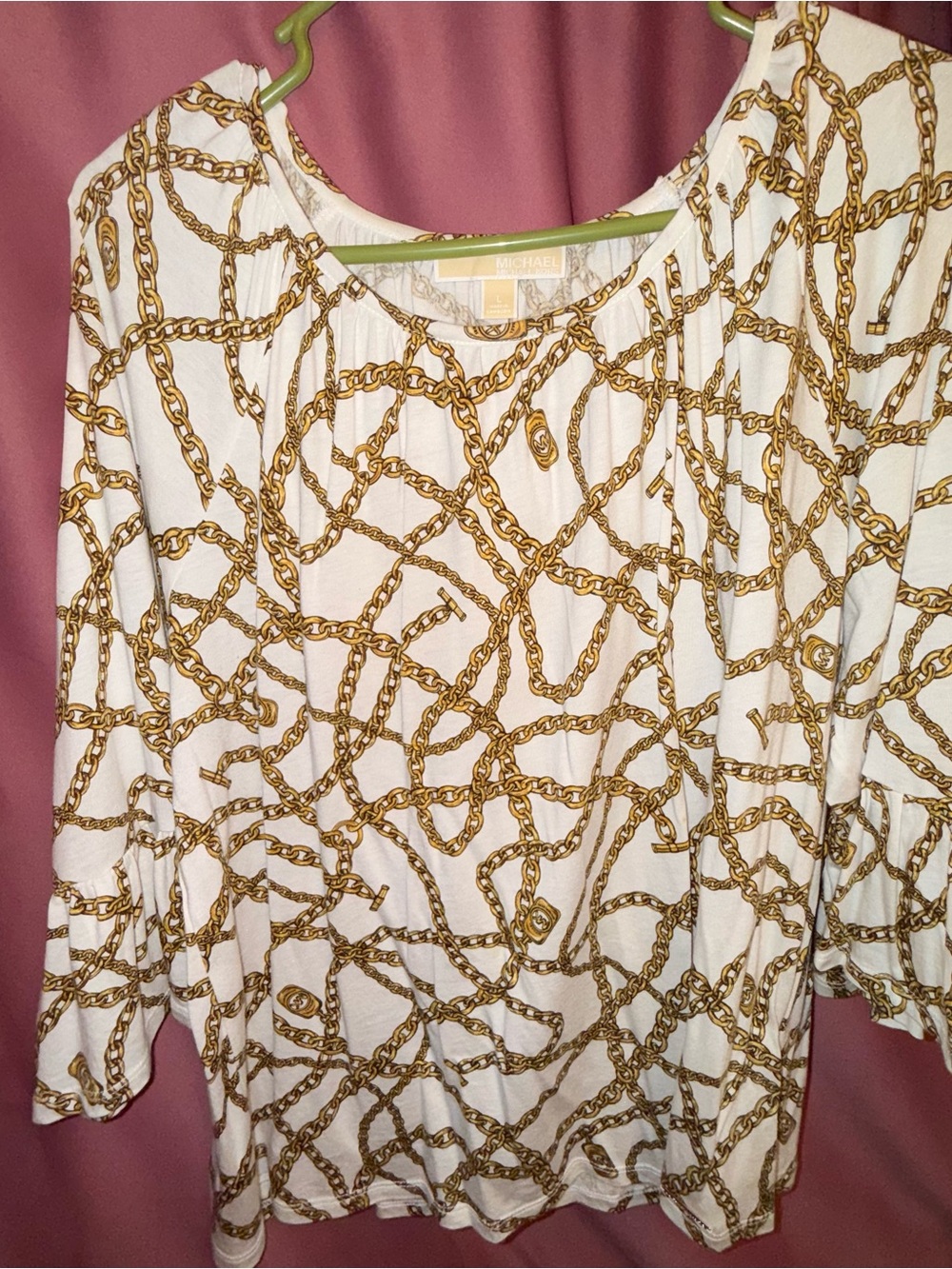 Michael Kors White Top with Gold Chain Print — Long Sleeve